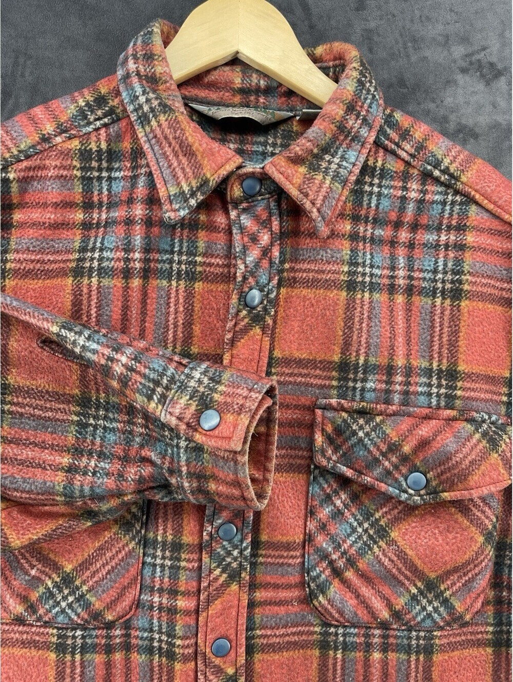 VTG EMS Men’s Fleece Shirt Jacket Large Plaid Snap Front Made in USA